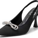 Trary Slingback Heels for Women - Pointed Toe Pumps, Comfortable & Stylish for Parties & Work - 3.2inch High Heels, Rhinestone & Glitter Dressy Shoes (7, Silk Black)