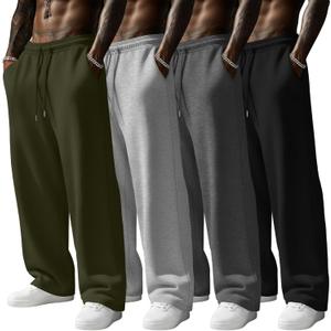 4 Pack Men's Sweatpants Wide Leg Open Bottom Baggy Drawstring Joggers Athletic Lounge Pants with Pockets (X-Large, Army Green, Light Gray, Dark Gray, Black)