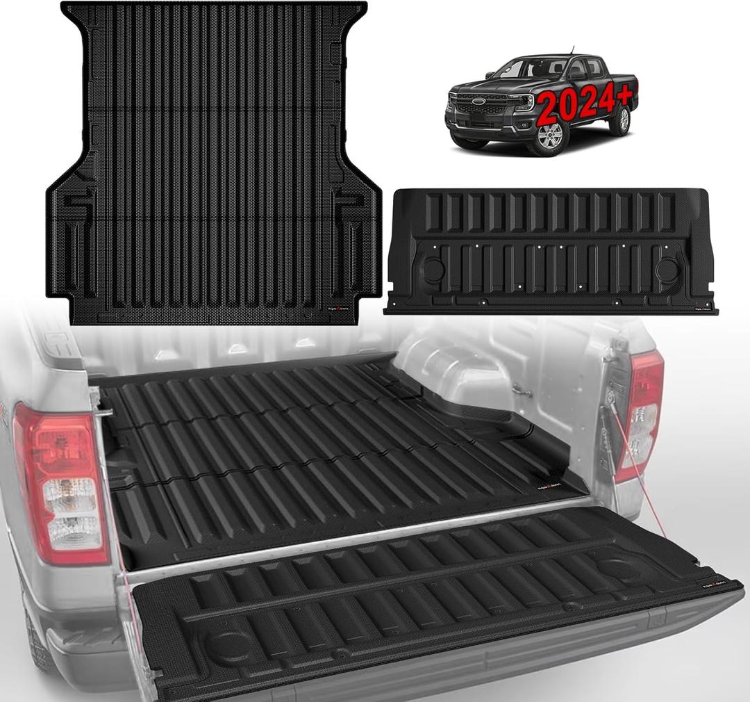 TripleAliners Truck Bed Mat & Tailgate Mat for 2024-2026 Ford Ranger (5FT) | for 2024-2026 Ford Ranger All Weather TPE Truck Bed Liner Tailgate Cover, Not Fit Drop in Bed Liner (5FT)