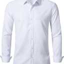 BEILU Stretch Mens Slim Fit Dress Shirts Formal Long Sleeve Button Down Shirts (Medium, White)