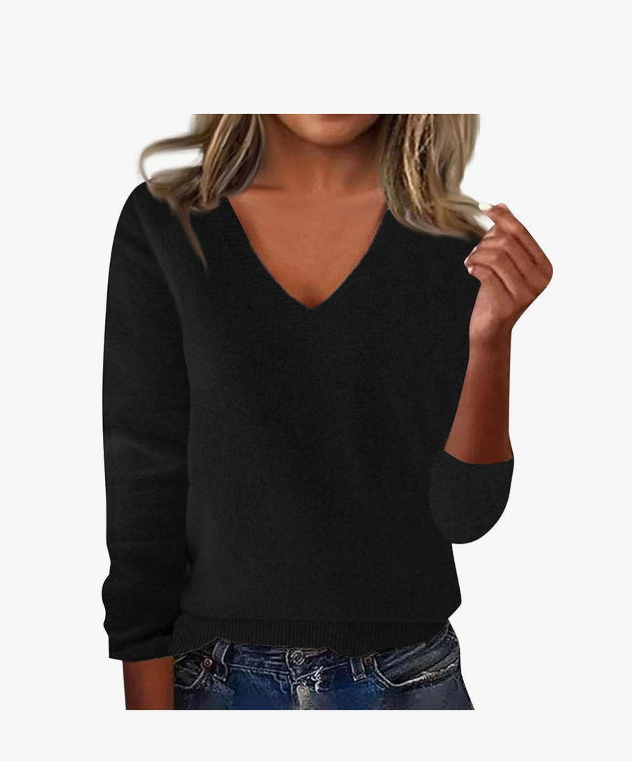 SERYU Cashmere Sweaters for Women V Neck Long Sleeve Jumper Knitted Pullover Warm Lightweight Wool Sweater Tops, Size M