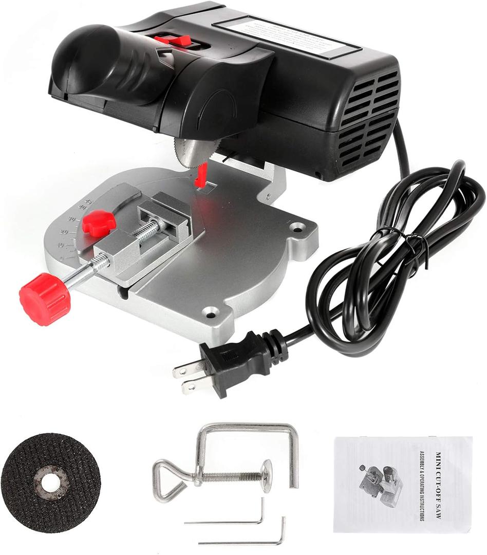 BEAMNOVA Mini Miter Saw, Electric Power Table Saw, 9 * 5.5 * 5.3 in Benchtop Cut-Off Chop Saw, Max 45 Degree Cutting, for 12mm Non-Metal, 10mm Soft Metal, 4mm Cemented Carbide