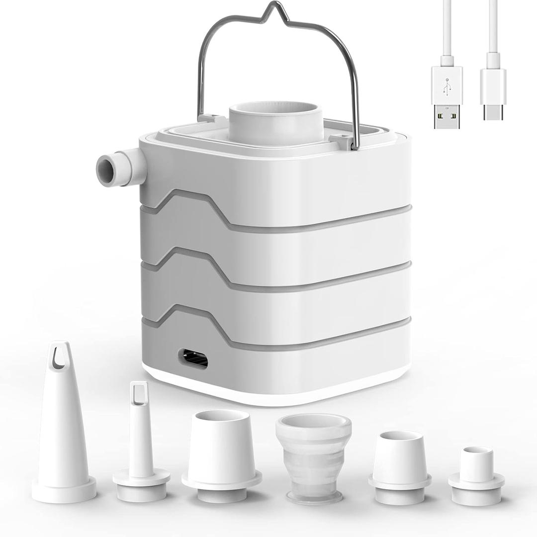 Mini Portable Air Pump for Inflatables,USB Rechargeable Air Mattress inflator with Camping Lantern for Sleeping Pads, Travel, Pool Floats, Inflatable Toys