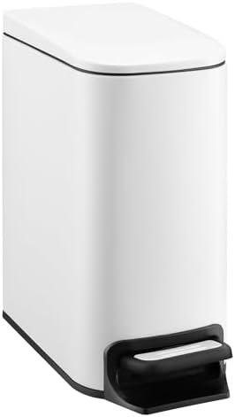 TIPGO Slim Bathroom Trash Can with Lid Soft Close, Step Pedal, 6 Liter / 1.6 Gallon Stainless Steel Trash Bin, Small Garbage Cans for Bedroom, Office, Kitchen (White)