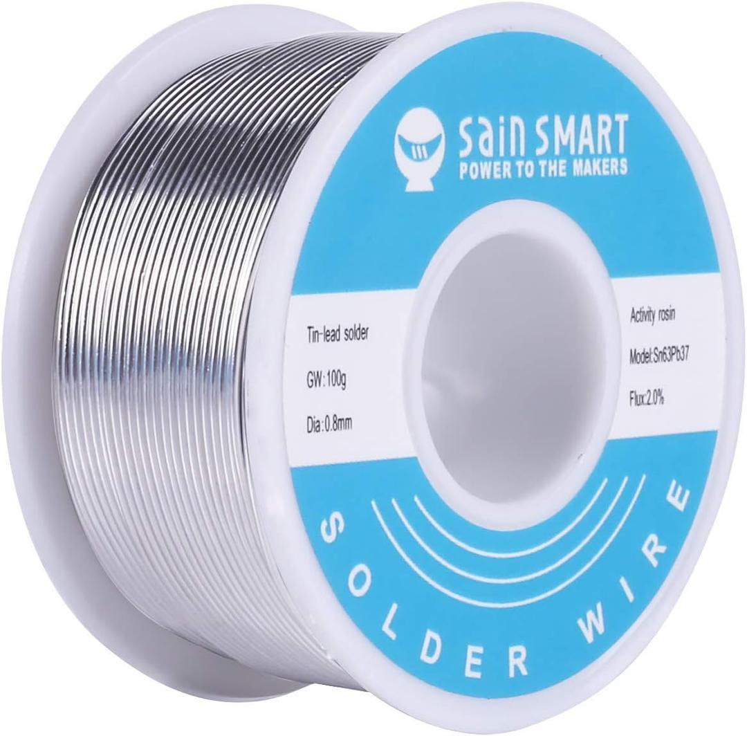 SainSmart 0.8mm Solder Wire 63/37 Tin/Lead Sn63Pb37 with Flux Rosin Core for Electrical Soldering (100g /0.22lbs)