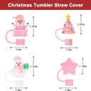 Christmas Halloween Straw Covers Cap Compatible with Stanley Cup 30 40 oz, 4PCS Silicone Reusable Drinking Straw Topper Including 4 styles, Funny Party Straw Cover for Stanley. (Pink Christmas Set)