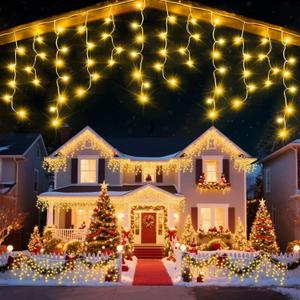 JDGJYDS 98 Ft Ice Lights for Outside, 1216 LED Christmas Lights Outdoor Plug in, Christmas String Lights with 8 Modes & Timer for Holiday, Party, Wedding, House, Patio, Outdoor Decor(Warm White)