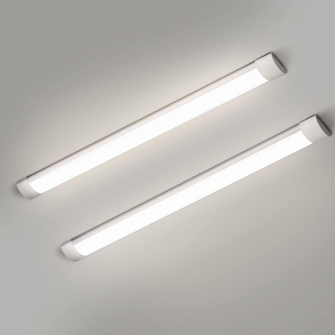 2 Packs 4FT LED Batten Light, Ultra-Thin Slim Ceiling Surface Mounted Light, 40W, 4000K, IP20, LED Ceiling Lamp for Garage, Shop, Hallway, Office, Market, 20cm Cable