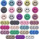 60PCS Smiley Iron on Patches Sequin Round Chenille Cute Smiley Face Patches for Diverse Range of Fabric Clothes DIY Projects