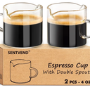 Espresso Cups Set of 2, 4 Oz Espresso Shot Glass with Handle Double Spout Cups Clear Glass Milk Cup Coffee Accessories Great for Making Coffee Desserts Salad Dressing