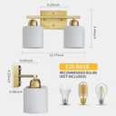 2 Light Bathroom Vanity, Bathroom Lights Over Mirror with Milky White Frosted Glass Shades, Gold Vanity Light for Mirror Living Room Bedroom Hallway E26 Base