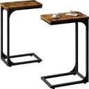 QEEIG Narrow C Shaped Side Table Set of 2 Living Room Sets Slim Couch Tray Tables Skinny Thin Small Farmhouse 9.5 inch Width, Rustic Brown (017-24BN)