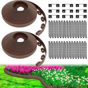Sasylvia 1.5'' x 200' Landscape Edging Kit Edging Border Coil Include 120 Anchoring Spikes 10 Connectors Plastic Garden Border for Lawn Garden Grass Yard Home(Brown)