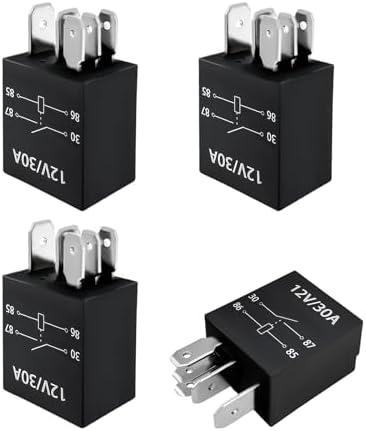 Ohleats 4 PCS 5 Pin Starter Relay, 12V 30A Heavy Duty Stable Relay Replacement for Motor Automotive, Multi-Purpose Waterproof Auto Standard Relay, Universal Car Accessories