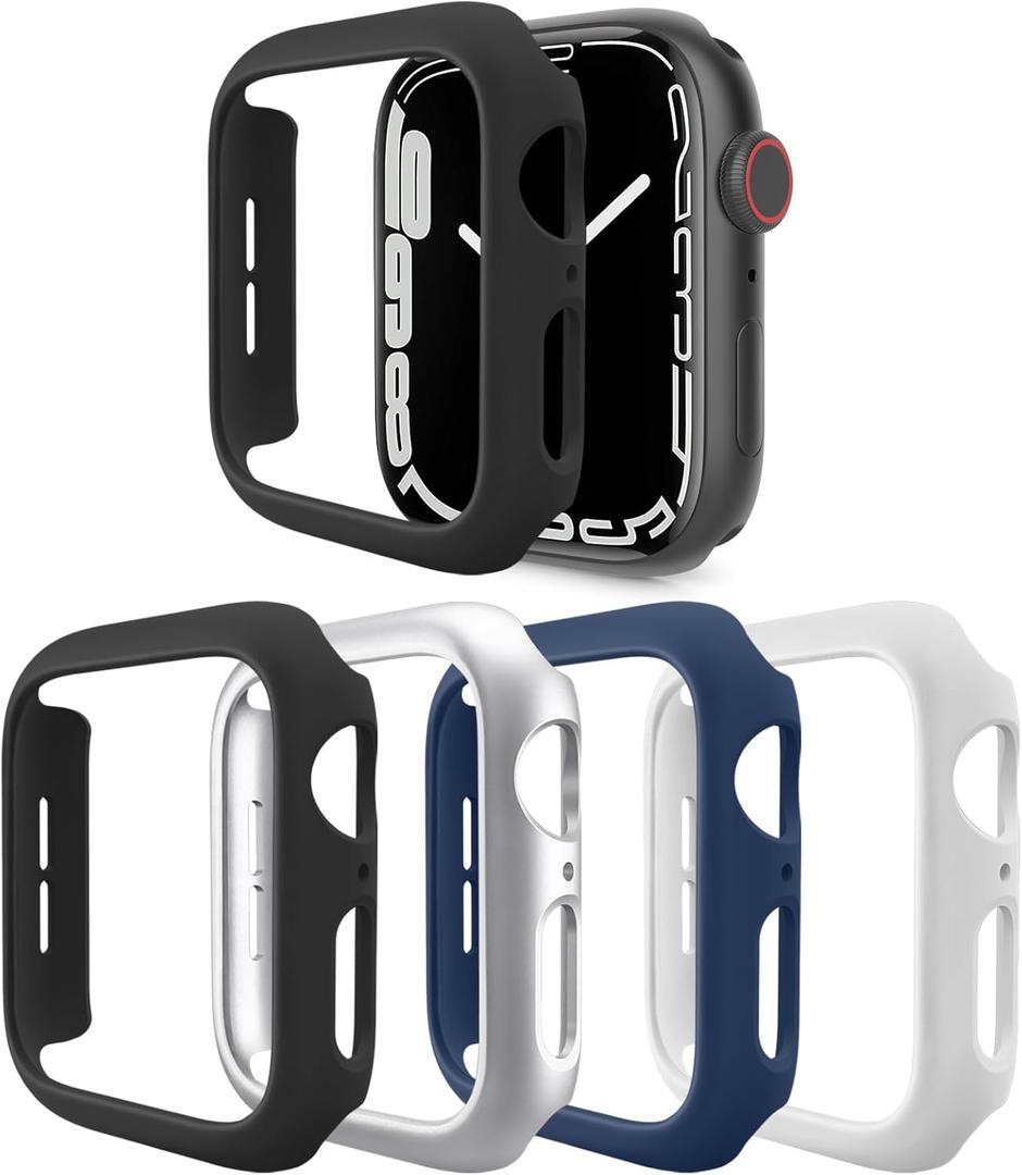 4 Pack [No Screen Protector] Bumper Case Compatible with Apple Watch Series 3 Series 2 Series 1 38mm, Ultra Thin Hard PC Shockproof Case Cover Protector Frame for iWatch 38mm (Silver/Black/Blue/White)