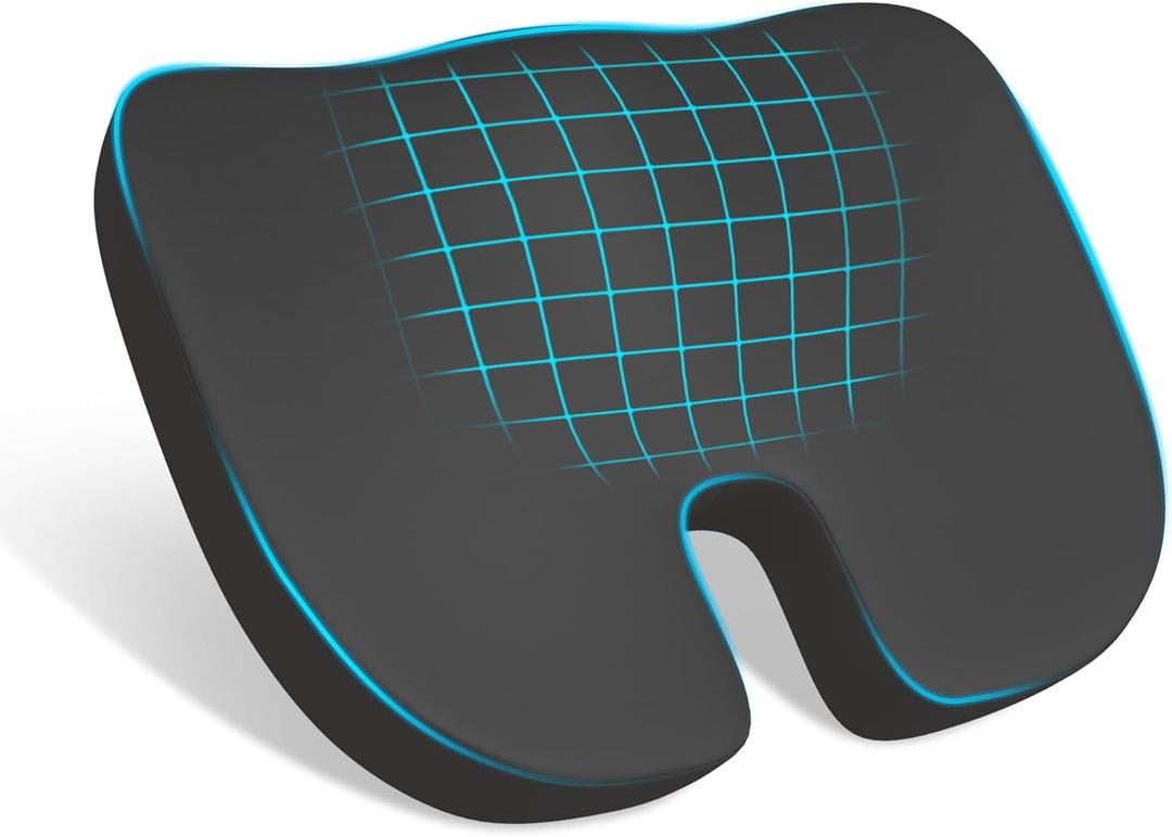 Memory Foam Cusion, Relief Pressure Seat Cusion for Office Chairs & Car Seat, Ergonomic Design Seat Cusion for Tailbone Pain Relief, Sciatica & Back Support (Black)