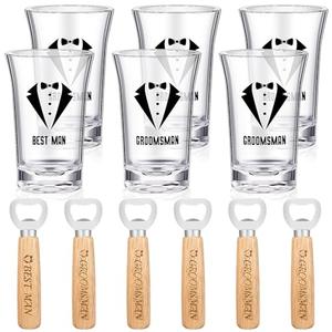 Didaey 12 Pcs Groomsmen Shot Glasses and Beer Bottle Opener Set Include 6 Best Man Shot Glasses and 6 Bottle Opener Bulk Groomsman Proposal Gifts for Wedding Favor
