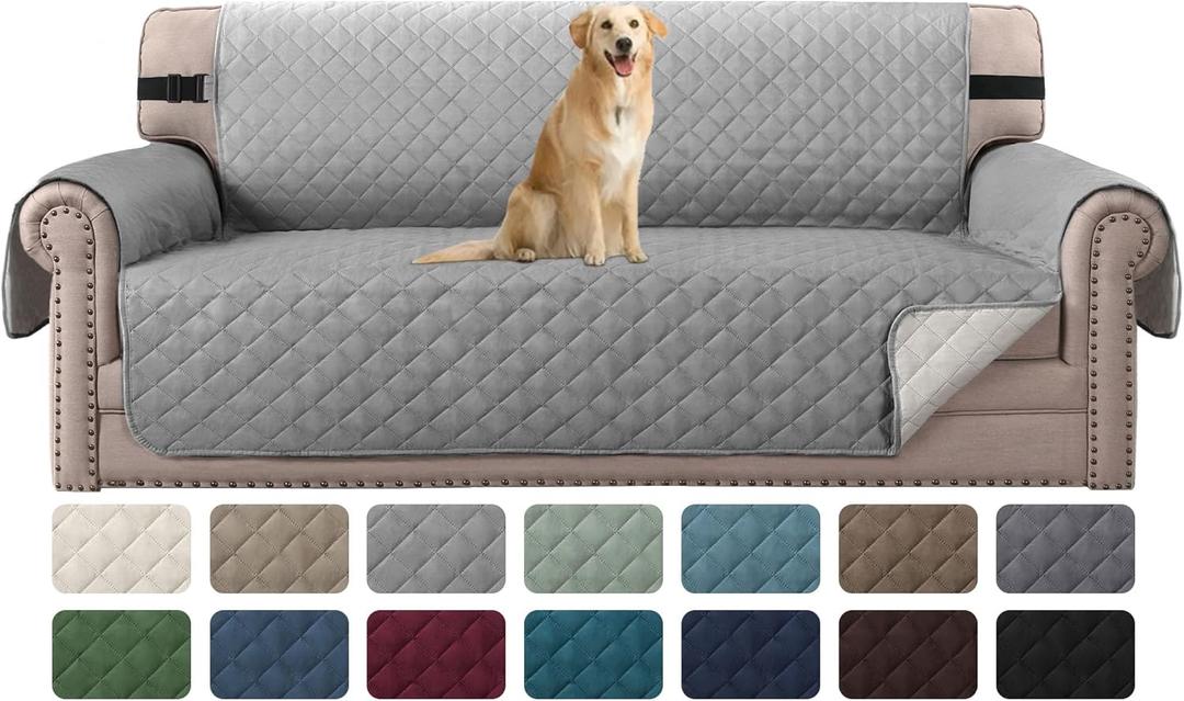 H.VERSAILTEX Reversible Sofa Cover Couch Cover for 3 Cushion Couch Water Resistant Sofa Cover for Living Room Quilted Furniture Couch Cover for Sofa Washable Couch Protector(Sofa, Light Grey/Beige)