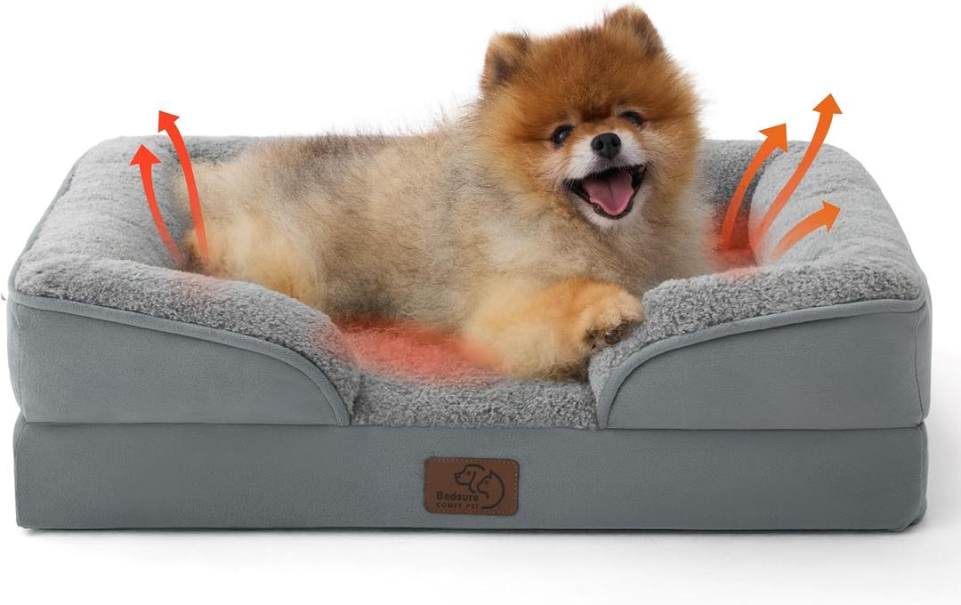 Bedsure Self Warming Orthopedic Dogs Bed for Small Dogs - Washable Small Dog Bed Waterproof, Comfort Pet Couch with Removable Cover, Pets Sofa with Nonskid Bottom, Grey, Non-Electric (24"L x 18"W x 6"Th)