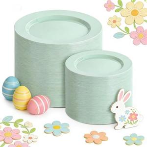 FLOWERCAT 200PCS Sage Green Plastic Plates Disposable Plates for Party - Elegant Plastic Plates - 10" &7" Plate for 100 Guests Spring Parties and Easter & Events