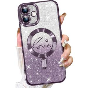 Fiyart Compatible with iPhone 11 Case,Compatible with MagSafe Love Heart Plating Camera Protection TPU Magnetic Glitter for Women Girls Shockproof Phone Bumper 6.1"-Purple