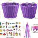 Kid's Bicycle Basket Streamers Set, Children's Bike Handlebar Wicker Basket with Colourful Bike Streamers Bell and Stickers, Bike Decoration Accessories Kit for Girls