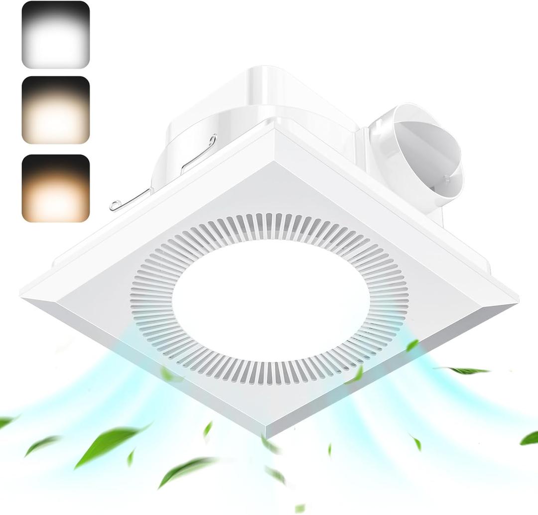 Hon&Guan Bathroom Exhaust Fan with Light, Quiet Square Bathroom Vent Fan with Adjustable LED Light 3000K/4500K/6500K, 110 CFM, 1.0 Sones, Exhaust Fan with Light for Home Bath Hotel