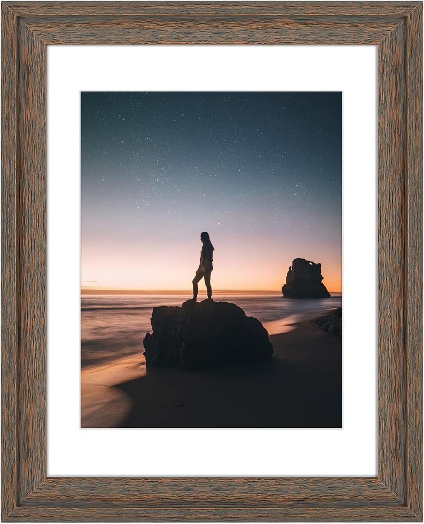 Golden State Art, 14x18 Picture Frame - Displays 11x14 Photo with Mat or 14x18 without Mat, Wide Moulding Solid Wood Frame for Wall Display, Distressed Brown