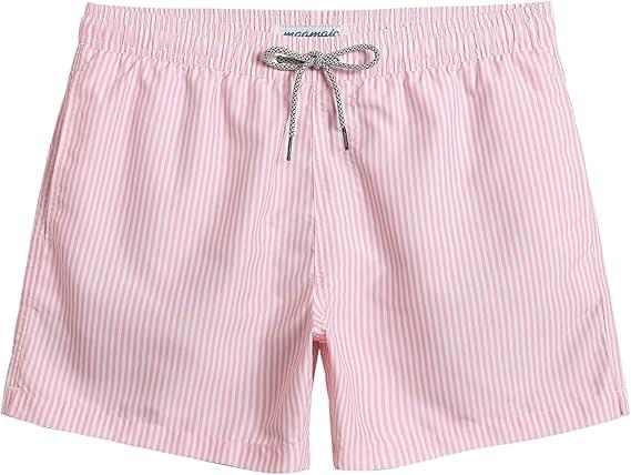 maamgic Mens Swim Trunks 5 Inch with Mesh Lining, Quick Dry Mens Bathing Suit, Swim Shorts for Swimming and Beach, Pink Striped Large