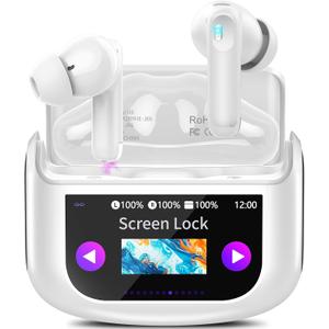 AI Translation Earbuds Real Time,164 Language/7 Translation Modes Translator Earbuds with Audio and Video Calls,No Subscription,5 EQ Modes Touch Screen Translator Headphones,48H AI Ear Bud, IvoryWhite