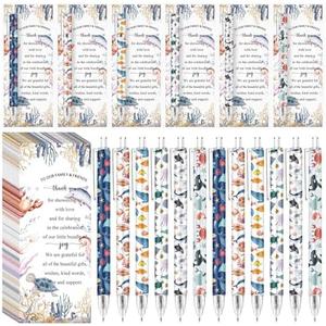 Sinload 50 Set Under the Sea Baby Shower Gifts Pens for Guest Sea Ballpoint Pens Thank You Cards Baby Shower Party Supplies Favors New Parents Gender Reveal Greeting Cards Souvenirs Prizes