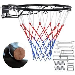 Airjam Basketball Rim, 18" Replacement Wall Mounted Outdoor Basketball Hoop, Heavy Duty Solid Steel, Double Spring Basketball Hoop Rim with All Weather Net for Indoor and Outdoor Hanging