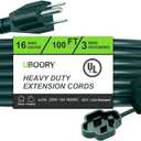 Outdoor Extension Cord Waterproof 100 FT, Green 16/3 SJTW Heavy Duty, Flexible 100% Copper 3 Prong Extension Cord for Lawn, Garage,UL Listed