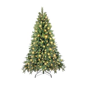 QBA 6FT Prelit Christmas Tree, Hinged Xmas Tree with 810 PE&PVC Tips 200 Incandescent Lights, Foldable Christmas Tree for Home Apartment Office Indoor Outdoor Holiday Decoration, Green