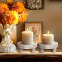 Small Wood Risers for Decor, Round Wooden Display Risers Candle Plates and Trays, Farmhouse Candle Trays Home Decor, Pedestal Stand for Mini Cake, Mug Display Decorative, Table Centerpiece, White