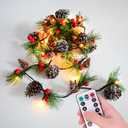 Christmas Garland Lights 6.56FT Holiday Prelit Garlands Pine Cone Red Berry Battery Operated with Remote Garland Wreath Xmas Decor Lights for Outdoor Indoor Christmas Tree Home Frontdoor Decorations