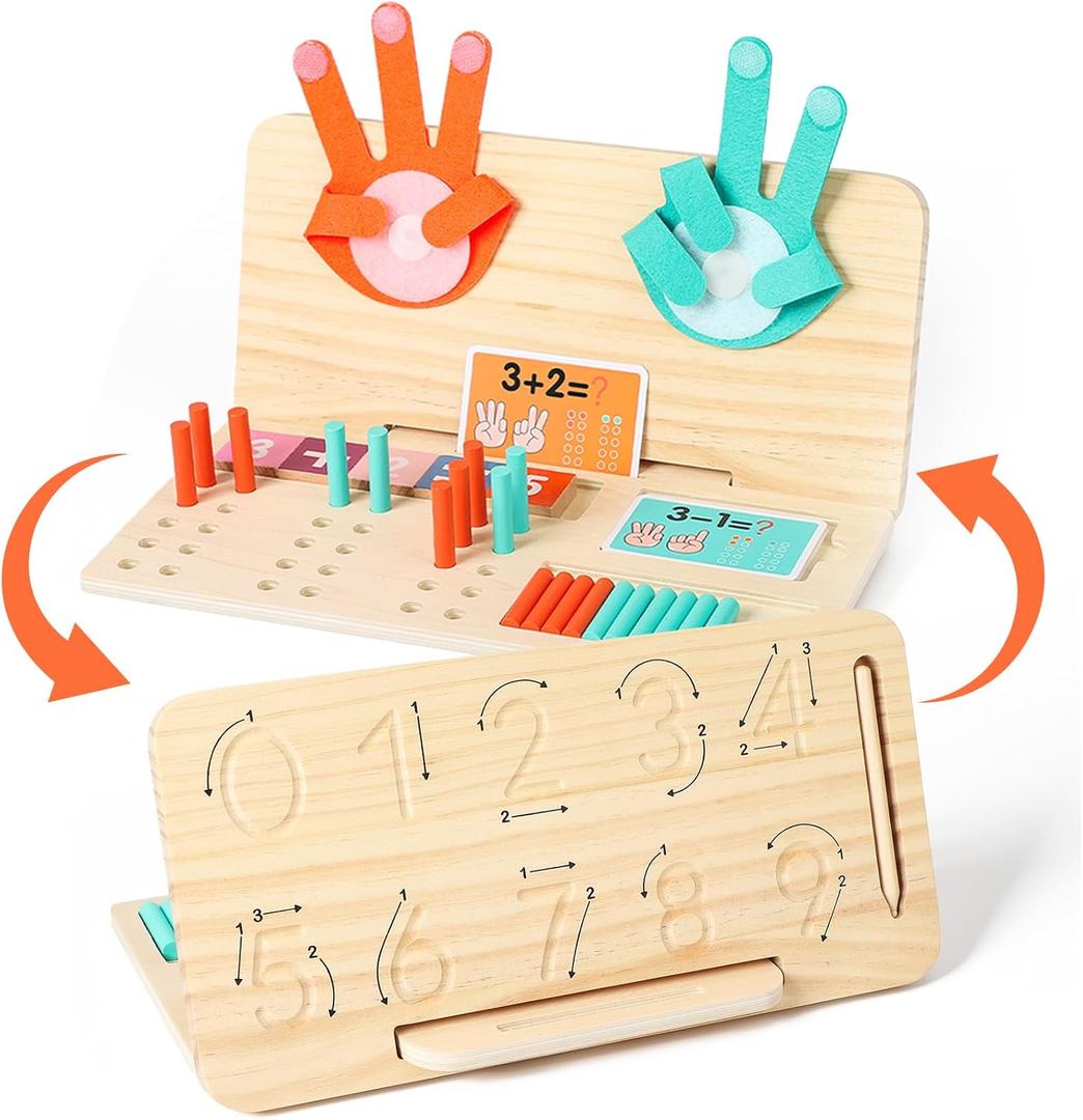 Montessori Learning Toys for Toddlers, Double-Sided Preschool Educational Math Manipulatives Number Counting Blocks, Finger Counting Math Toys for Kids 3-5 Year Old Boys Girls Gift