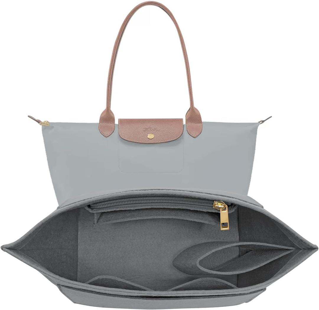 Felt Purse Organizer Insert for Longchamp Le Pliage M Handbag Insert (Light Grey, Medium)
