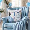 Kathfly Cojines para 15 Aos De Quinceaera Decoration 16 x 16 Inche Blue Quinceaera Pillow Gifts Mis Xv Aos Throw Pillow Sweet for Daughter Sister Friend 15th Birthday Gifts