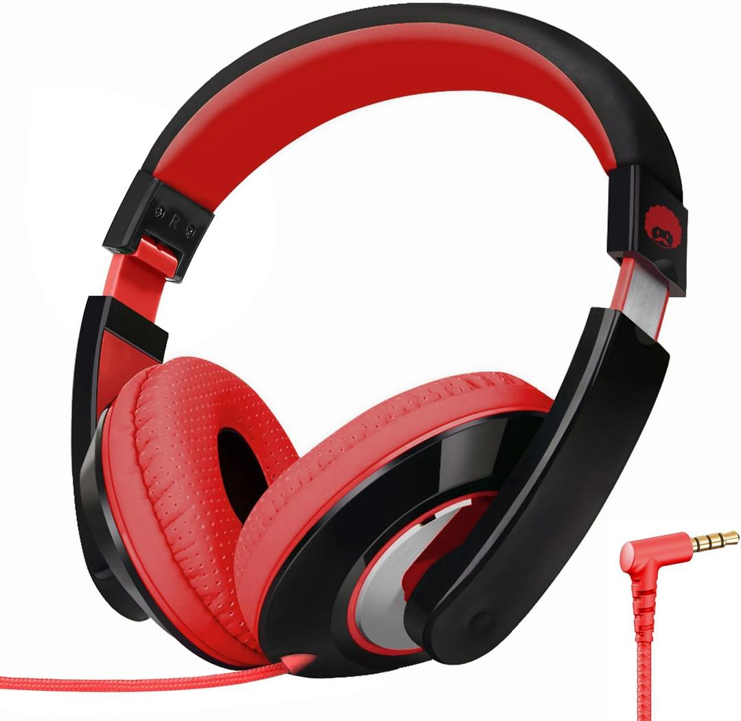 rockpapa Comfort Kids Headphones for School, Lightweight Foldable Portable Childs Boys Girls Teens Headphones Wired 3.5mm with 4.9ft Cord for Travel Airplane Tablet Phone Pad Laptop Black/Red