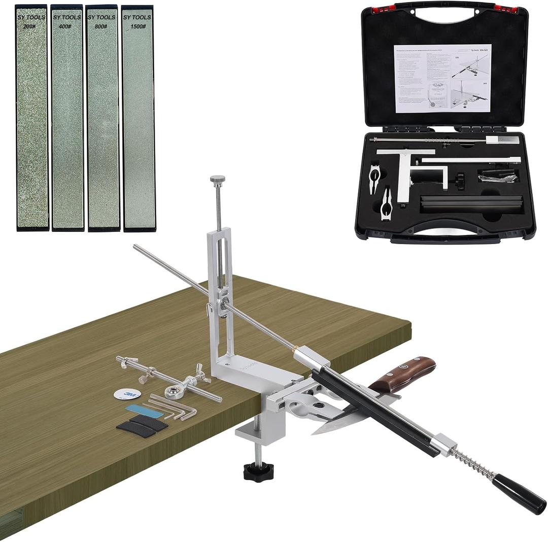 Professional Angle Knife Sharpener with 360Rotating Dual Clamps,Quick G-Clamp Desktop Fixation,2 set Angle Adjustment Systems,Aluminum Body, Includes 4 Diamond Stones for Kitchen & Outdoor Blades