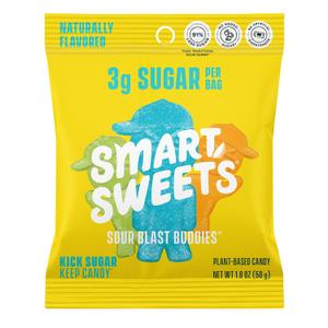 SmartSweets Sour Blast Buddies, Low Sugar Gummy Candy (3g), Low Calorie (130), Gluten-Free -1.8oz (Pack of 12) BBD 05/05/27
