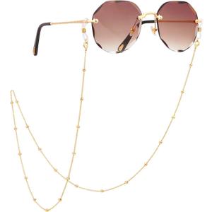 PEARLADA 18K Gold Eyeglass Chain Sunglasses Strap Holder Reading Glasses Retainer Gold Beaded Chain String Cord Lanyard