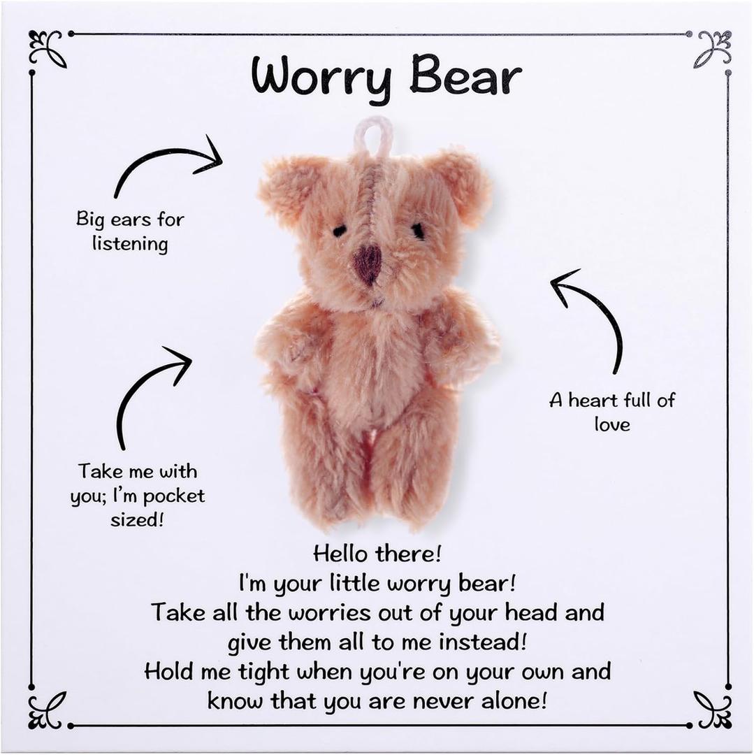 Aesnefe Worry Bear Pocket Comfort Gift, Emotional Support Plush Keepsake for Adults, Anxiety Relief Gift for Men Women, Thinking of You Comfort Item, Khaki