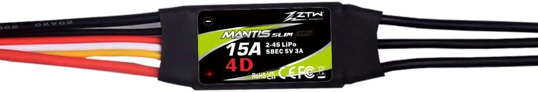 ZTW Mantis Slim G2 15A ESC 2-4S SBEC 5V/3A Speed Control for RC Airplane Fixed-Wing Indoor F3P 3D 4D Flying