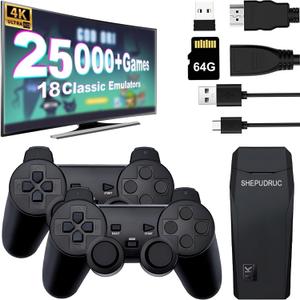 Wireless Retro Handheld Game Console Stick, Gaming Console Stick Built-in 20000+ Plug-and-Play Video Games, Equipped with 18 Simulators, 4K HDMI Output and Dual 2.4G Controller50GB