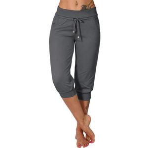 Bwogeeya Womens Capri Yoga Pants Loose Drawstring Pajama Pants Lounge Joggers Pants with Pockets (Small, Dark Grey)