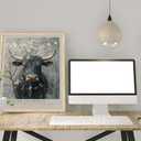 Bathroom Picture Wall Decor A Powerful Bull Adorned With Spring Blooms OAK Wood cow canvas Wall Art, 8x10in , bathroom wall art Rustic Farm Animal Canvas Print Poster for Living Room Bedroom Home Decoration