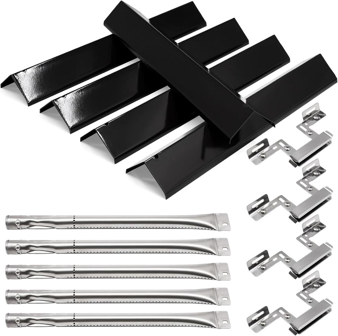 Hiorucet Grill Replacement Parts for Brinkmann 5 Burner 810-1750-S, 810-1751-S, 810-3551-0 Gas Grill, Stainless Steel Heat Plates, Grill Burner, Crossover Tube for Brinkmann Grill Replacement Parts
