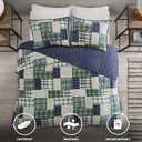 Madison Park Patchwork Farmhouse Green/Navy Queen Quilt Set, 3pc, Full/Queen